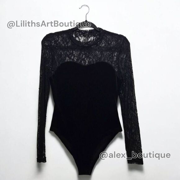 Lace Velvet Bodysuit(O008)-Size M for Women - Picture 4 of 10